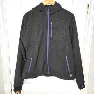 Mondetta Fleece Lined Jacket Coat Hooded Black Purple Accents Women's Size XL